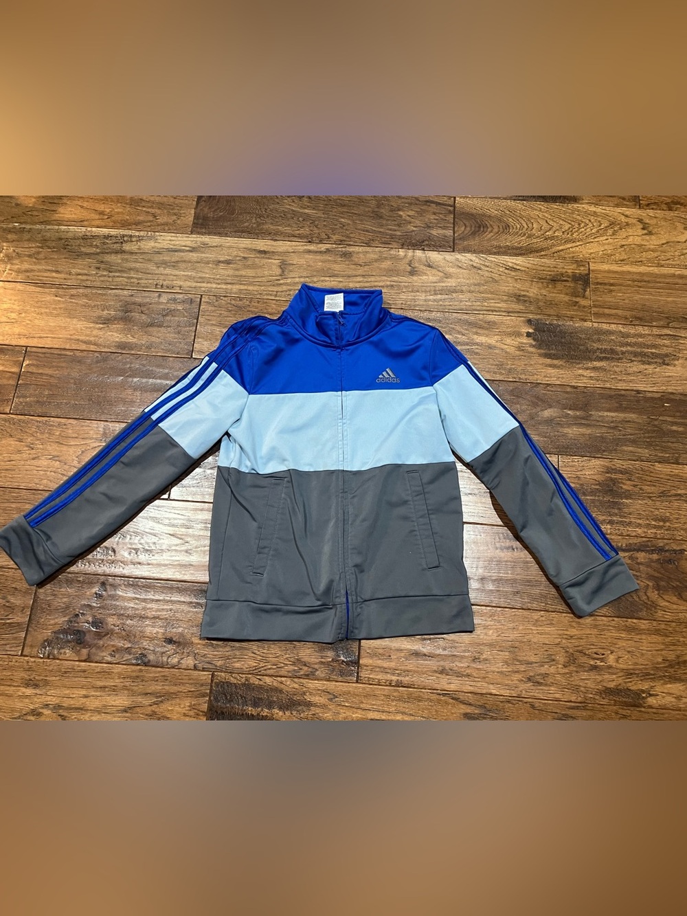 adidas Colorblock Kids' 10-12 Track Jacket - Royal Blue/Light Blue/Gray